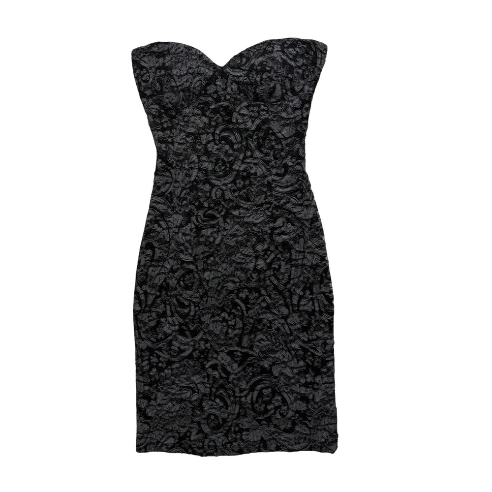 Mystic Strapless Black Gray Brocade Bodycon Dress Size S